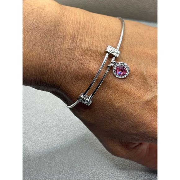 Real Simple Jewelry Pink Sapphire Rhodium Played Silver Bangle - Picture 3 of 6